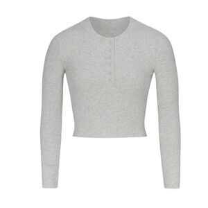 Skims Cotton Rib Long Sleeve Crop Henley